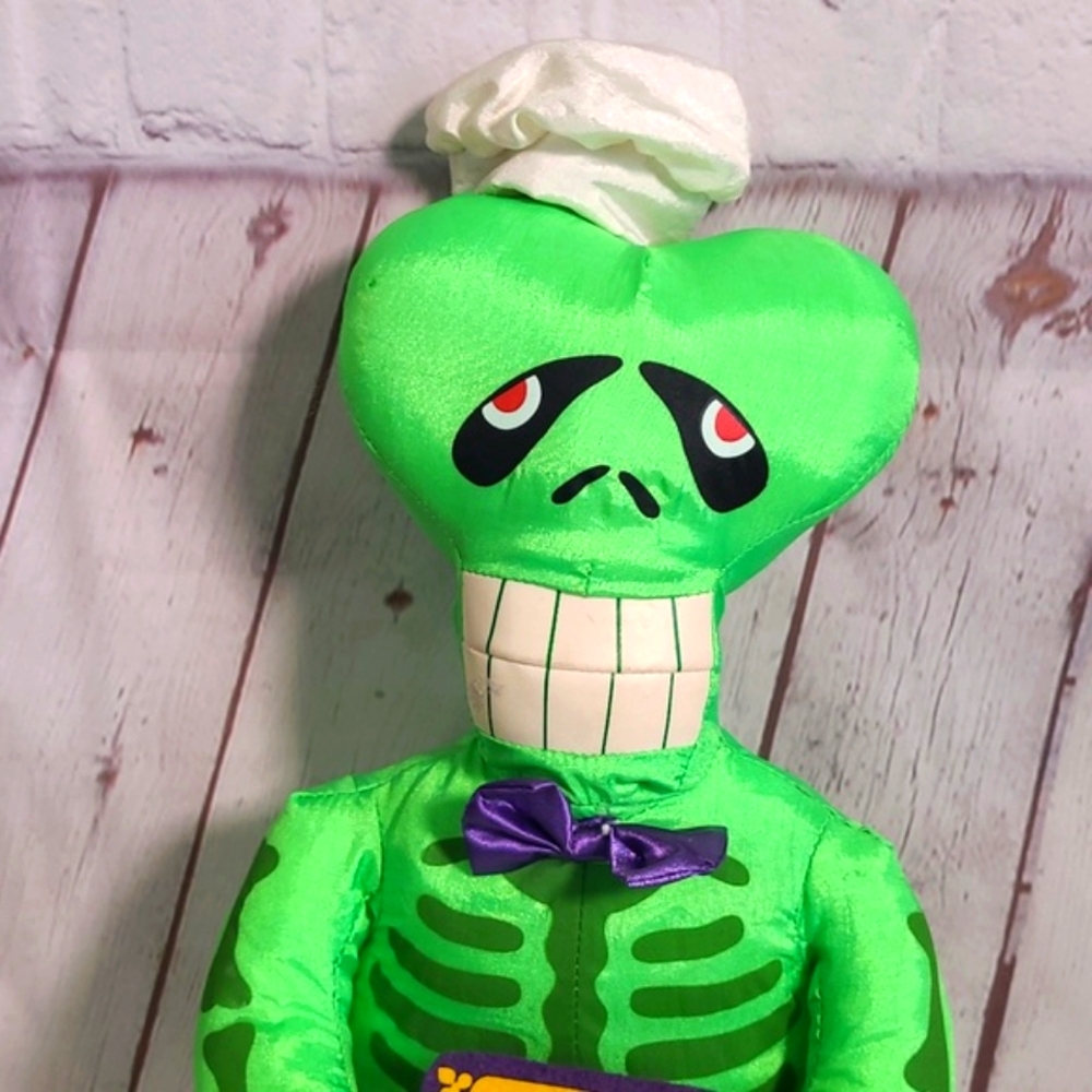 Vtg Y2K Halloween Plush Neon Green Skeleton Ghost Chef Stuffed Animal Sugar Loaf - Picture 4 of 14